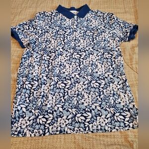 Men's Original Penguin Digital Floral Print 2 Button Polo Shirt Dark Blue Size L